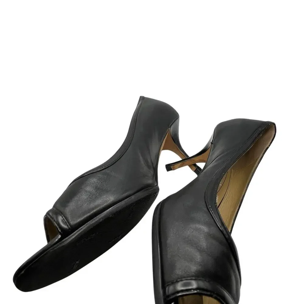 Kate Spade Heels Pumps Women SZ 9.5 Black Leather Open Toe 3 Inch Heels Classic